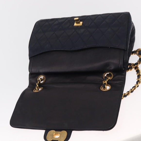 BALLY Chain Shoulder Bag Leather Navy Gold Auth 153688
