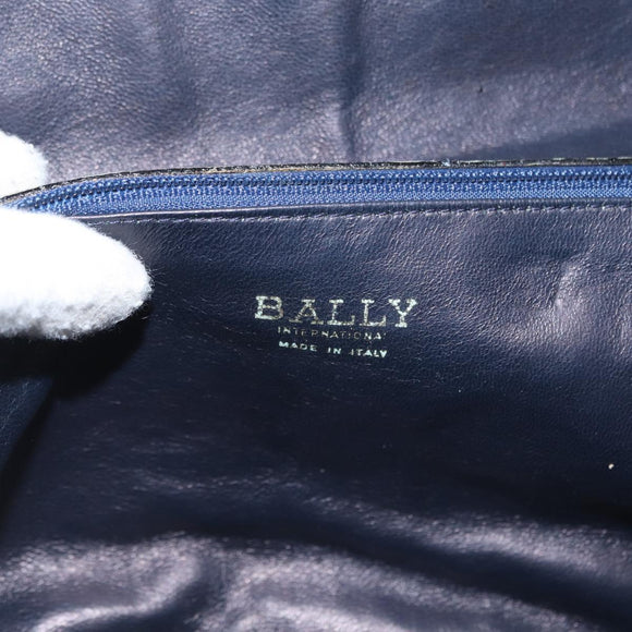 BALLY Chain Shoulder Bag Leather Navy Gold Auth 153688