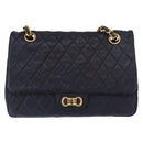BALLY Chain Shoulder Bag Leather Navy Gold Auth 153688-2