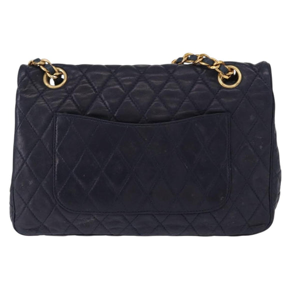 BALLY Chain Shoulder Bag Leather Navy Gold Auth 153688