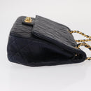 BALLY Chain Shoulder Bag Leather Navy Gold Auth 153688-4