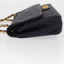 BALLY Chain Shoulder Bag Leather Navy Gold Auth 153688-5