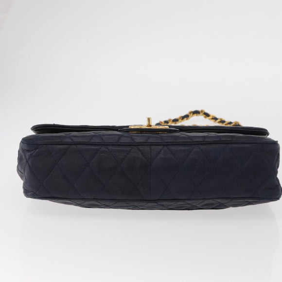 BALLY Chain Shoulder Bag Leather Navy Gold Auth 153688