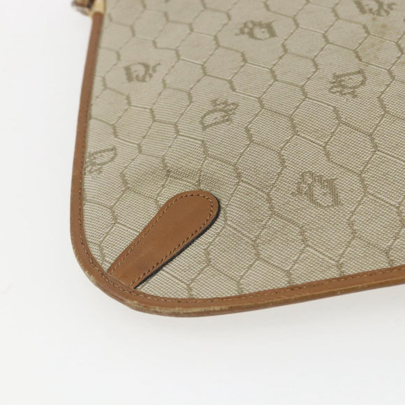 Christian Dior Honeycomb Canvas Shoulder Bag PVC Beige Gold Auth 153689