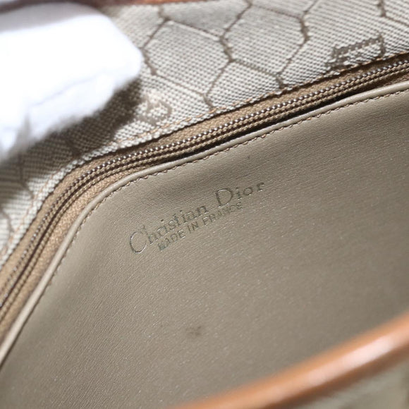 Christian Dior Honeycomb Canvas Shoulder Bag PVC Beige Gold Auth 153689