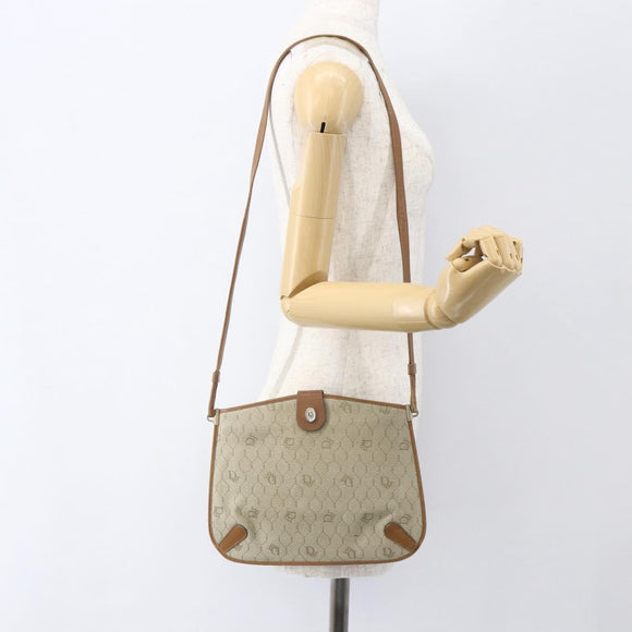 Christian Dior Honeycomb Canvas Shoulder Bag PVC Beige Gold Auth 153689