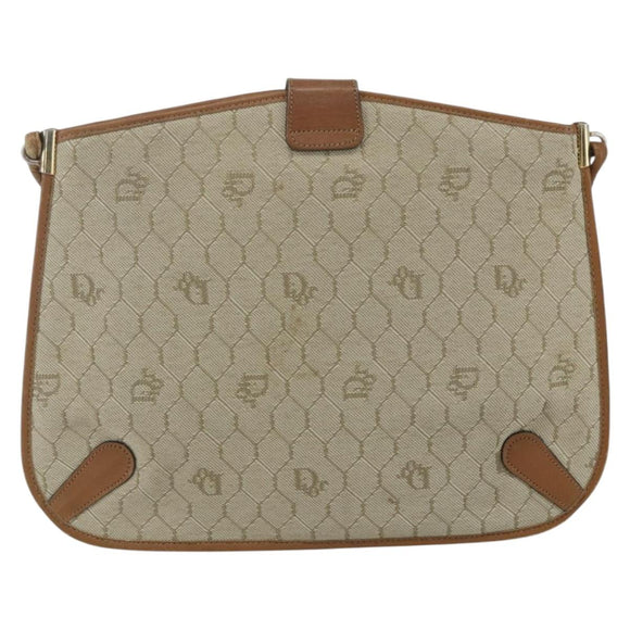 Christian Dior Honeycomb Canvas Shoulder Bag PVC Beige Gold Auth 153689