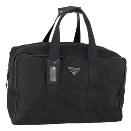 PRADA Boston Bag Nylon Black Silver Auth 153694
