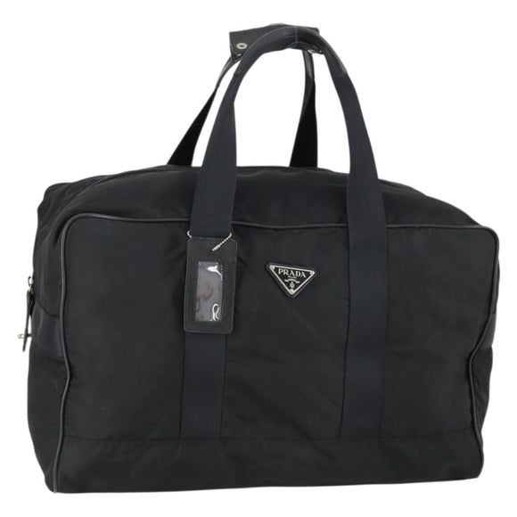 PRADA Boston Bag Nylon Black Silver Auth 153694