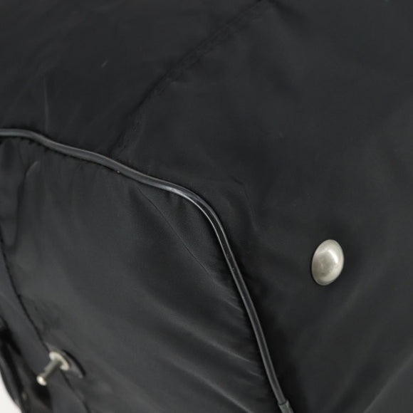 PRADA Boston Bag Nylon Black Silver Auth 153694