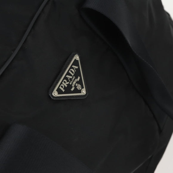 PRADA Boston Bag Nylon Black Silver Auth 153694
