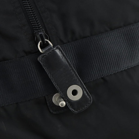 PRADA Boston Bag Nylon Black Silver Auth 153694