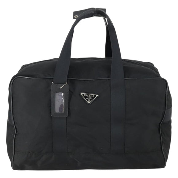 PRADA Boston Bag Nylon Black Silver Auth 153694