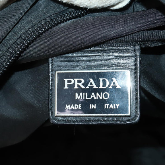 PRADA Boston Bag Nylon Black Silver Auth 153694