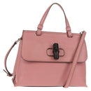 GUCCI Daily Bamboo Bag Leather 2way Pink Silver 370831 527066 Auth 153704V-1