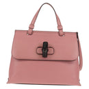 GUCCI Daily Bamboo Bag Leather 2way Pink Silver 370831 527066 Auth 153704V-13