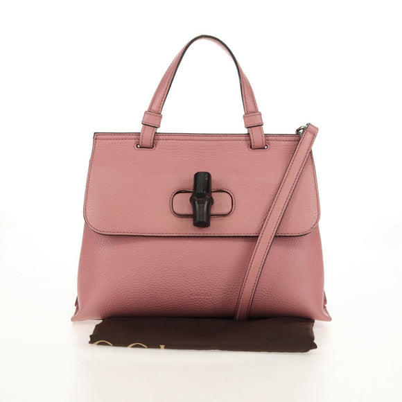 GUCCI Daily Bamboo Bag Leather 2way Pink Silver 370831 527066 Auth 153704V