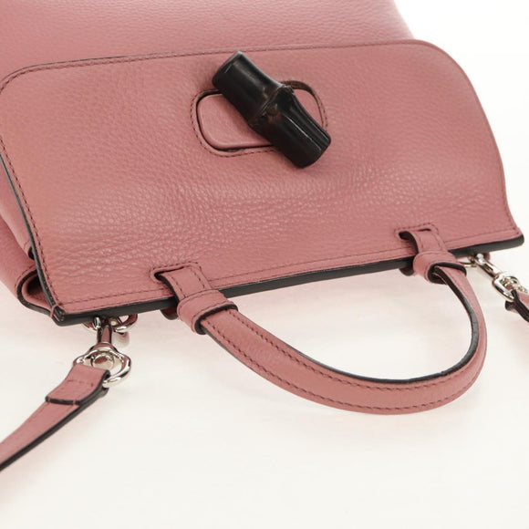 GUCCI Daily Bamboo Bag Leather 2way Pink Silver 370831 527066 Auth 153704V