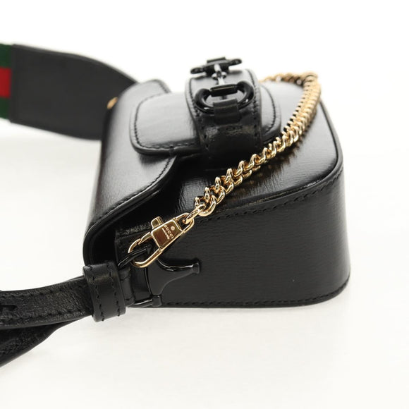 GUCCI Horsebit Web Sherry Line Bag Leather Black 726863 0416 Auth 153707SAM
