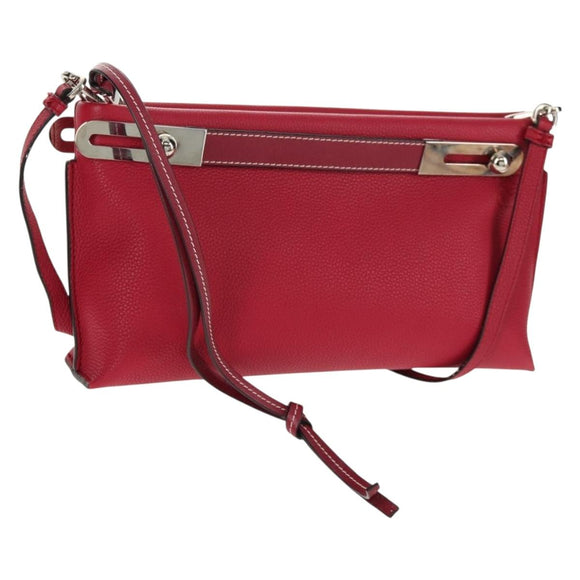 LOEWE Anagram Missy Small Shoulder Bag Leather Red Silver Auth 153712V