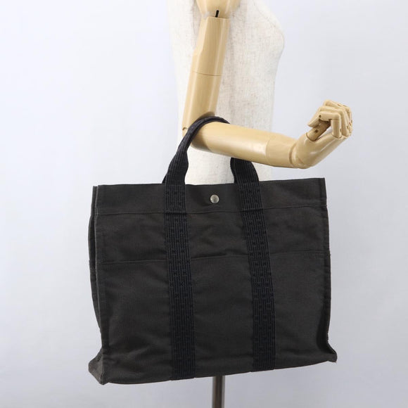 HERMES Her Line MM Hand Bag Canvas Gray Silver Auth 153727