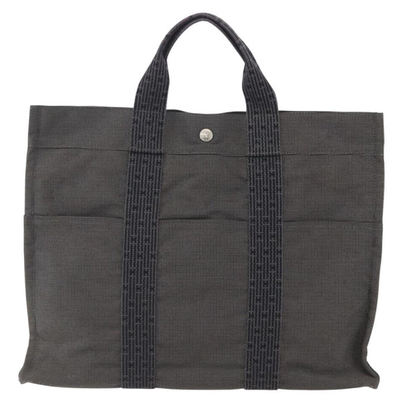 HERMES Her Line MM Hand Bag Canvas Gray Silver Auth 153727