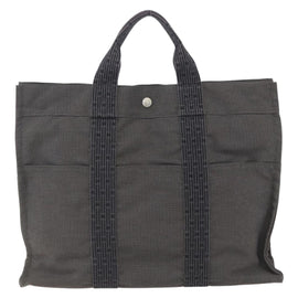 HERMES Her Line MM Hand Bag Canvas Gray Silver Auth 153727 - 0