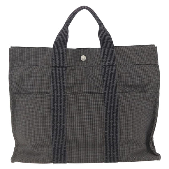 HERMES Her Line MM Hand Bag Canvas Gray Silver Auth 153727