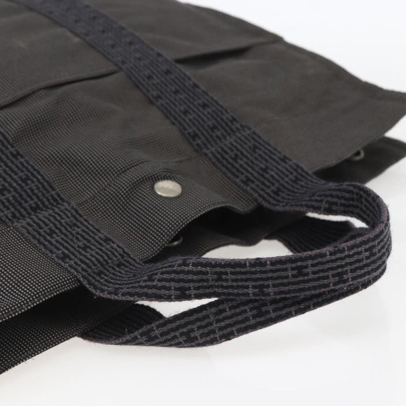 HERMES Her Line MM Hand Bag Canvas Gray Silver Auth 153727