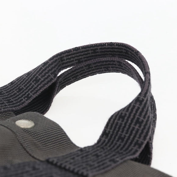 HERMES Her Line MM Hand Bag Canvas Gray Silver Auth 153727