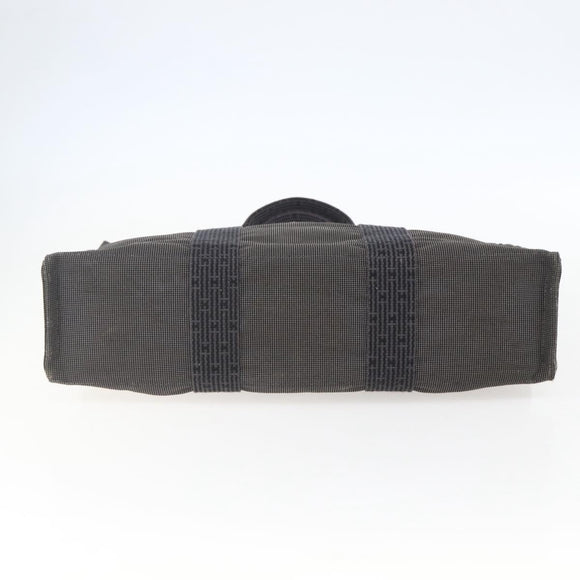 HERMES Her Line MM Hand Bag Canvas Gray Silver Auth 153727