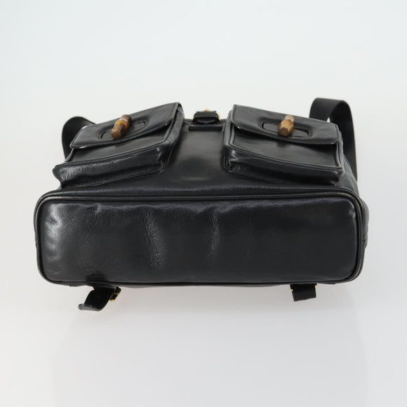 GUCCI Bamboo Backpack Leather Black Gold 003 1998 0016 Auth 153728