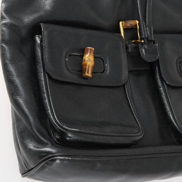 GUCCI Bamboo Backpack Leather Black Gold 003 1998 0016 Auth 153728