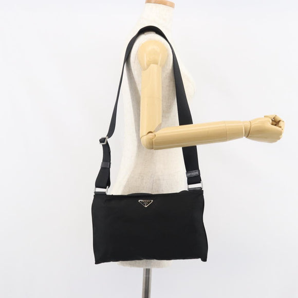 PRADA Shoulder Bag Nylon Black Silver Auth 153729