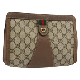 GUCCI GG Supreme Web Sherry Line Clutch Bag PVC Beige Gold 89 01 032 Auth 153730
