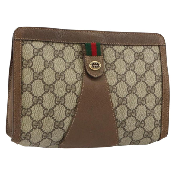 GUCCI GG Supreme Web Sherry Line Clutch Bag PVC Beige Gold 89 01 032 Auth 153730