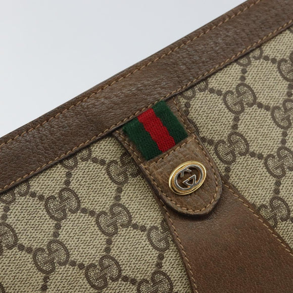 GUCCI GG Supreme Web Sherry Line Clutch Bag PVC Beige Gold 89 01 032 Auth 153730