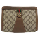 GUCCI GG Supreme Web Sherry Line Clutch Bag PVC Beige Gold 89 01 032 Auth 153730-13