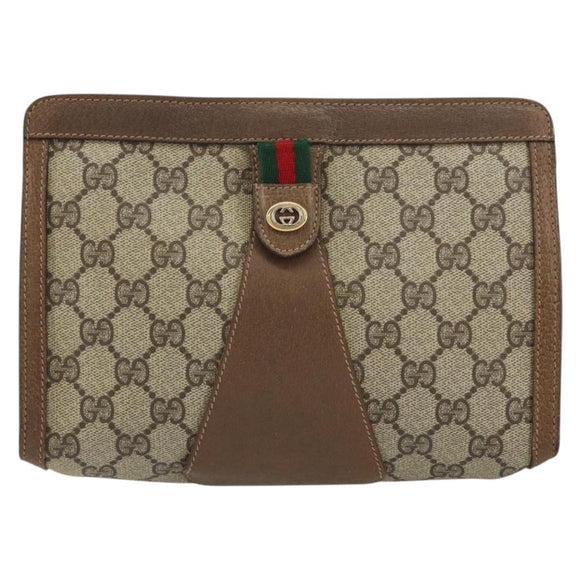 GUCCI GG Supreme Web Sherry Line Clutch Bag PVC Beige Gold 89 01 032 Auth 153730