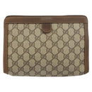 GUCCI GG Supreme Web Sherry Line Clutch Bag PVC Beige Gold 89 01 032 Auth 153730-2