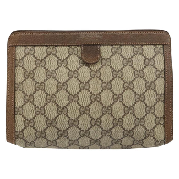 GUCCI GG Supreme Web Sherry Line Clutch Bag PVC Beige Gold 89 01 032 Auth 153730