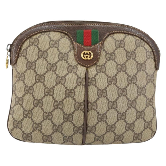 GUCCI GG Supreme Web Sherry Line Bag PVC Beige Gold 904 02 047 Auth 153731
