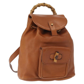 GUCCI Bamboo Backpack Leather Brown Gold 003 1956 0030 Auth 153732