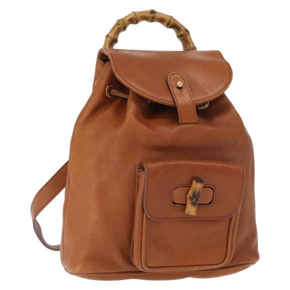 GUCCI Bamboo Backpack Leather Brown Gold 003 1956 0030 Auth 153732