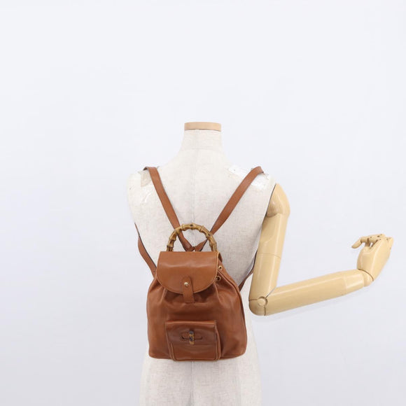 GUCCI Bamboo Backpack Leather Brown Gold 003 1956 0030 Auth 153732
