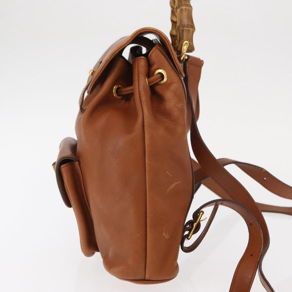 GUCCI Bamboo Backpack Leather Brown Gold 003 1956 0030 Auth 153732
