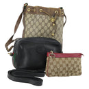 GUCCI GG Supreme Web Sherry Line Shoulder Bag PVC 3 Set Beige Gold Auth 153734-1