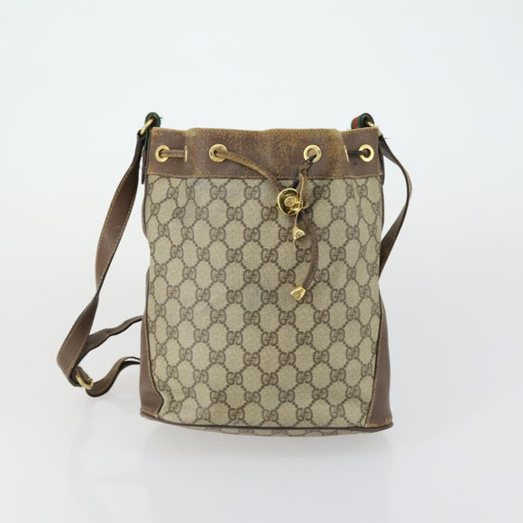 GUCCI GG Supreme Web Sherry Line Shoulder Bag PVC 3 Set Beige Gold Auth 153734