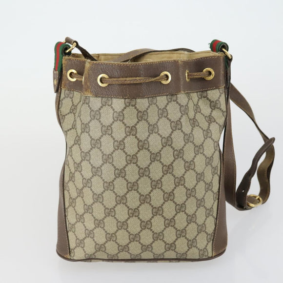 GUCCI GG Supreme Web Sherry Line Shoulder Bag PVC 3 Set Beige Gold Auth 153734