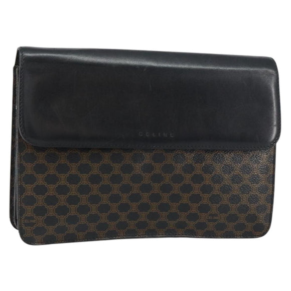 CELINE Macadam Canvas Clutch Bag PVC Leather Black Gold Auth 153735